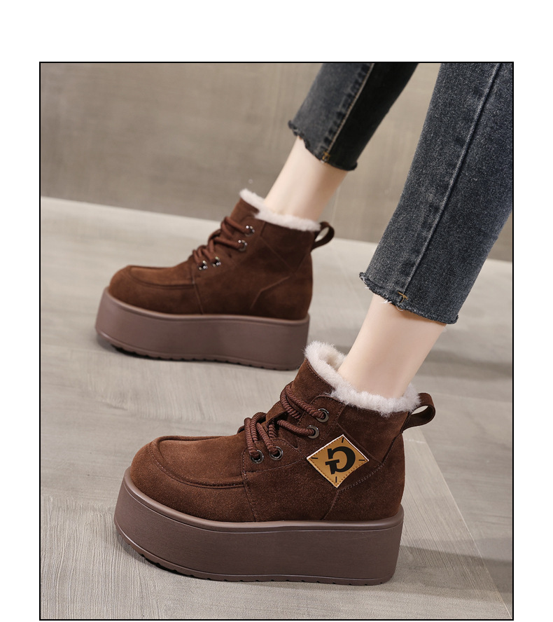 Giày boot nữ cổ cao đế dày tăng chiều cao, lót nhung ấm mùa đông — Màu cà phê chi tiết 17