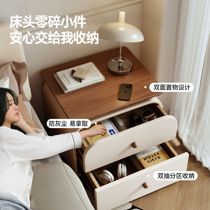 Mesita de noche de madera maciza Dormitorio doméstico 2025 Nuevo gabinete de almacenamiento pequeño Estilo de crema medieval Gabinete lateral de cama Instalación gratuita