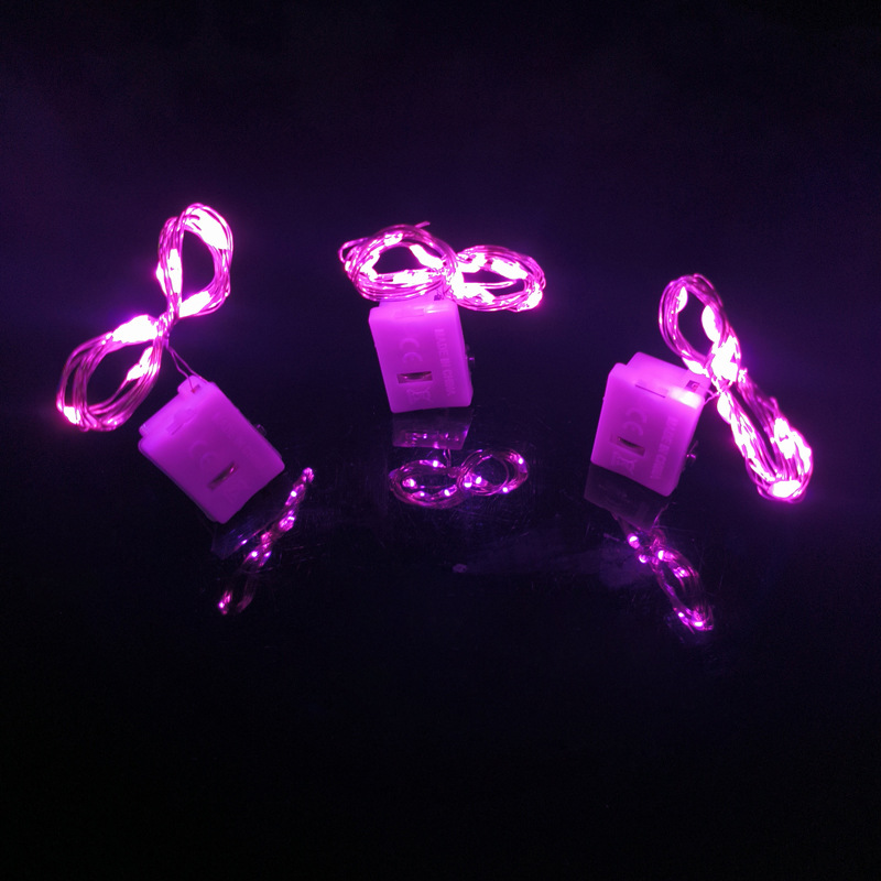 65000810 led铜线小白盒灯串-1米10灯 粉色