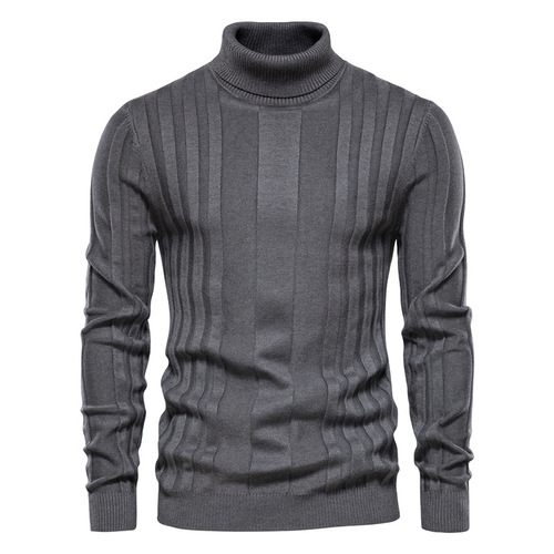 Men's High-Neck Casual Knit Warm Base Shirt, Pure Color Hooded Sweatshirt, Large Size