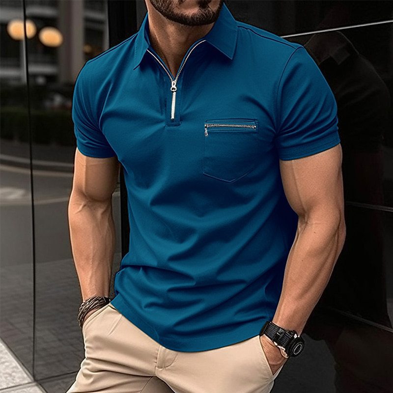 European and American ins cross-border 2024 summer quick sale Amazon POLO shirt zipper pocket men's sports polo shirt