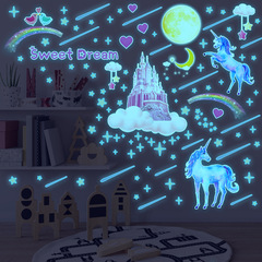 YGP-B115 Glow-in-the-Dark Blue Light Unicorn Castle Stars and Moon Children's Room Decor Sticker Self-Adhesive Cross-Border Wholesale