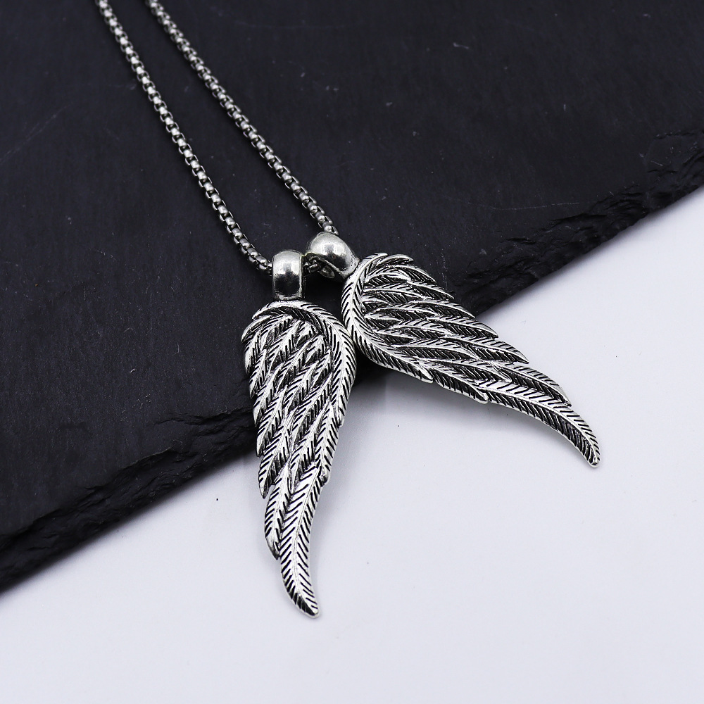 European and American jewelry punk oiled wings pendant necklace fashion wings necklace men's fashion retro sweater chain