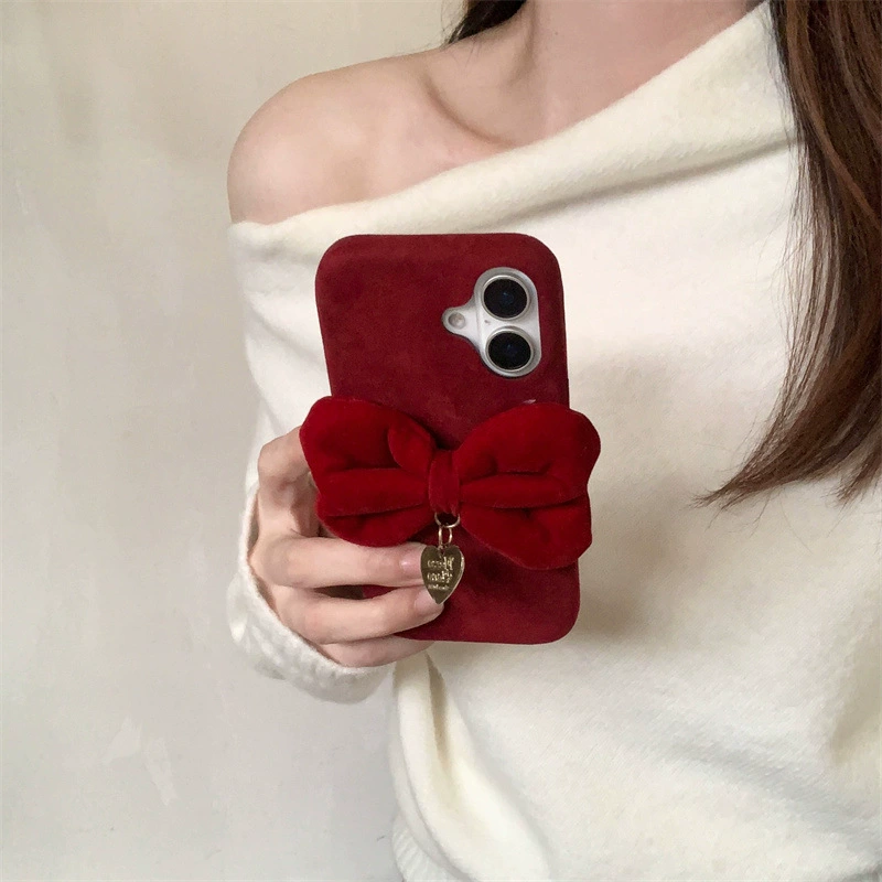 Яблоко, бордовый iPhone 16 с бант, совместимый модный чехол для телефона, стиль высокого качества, 16прозап, iphone