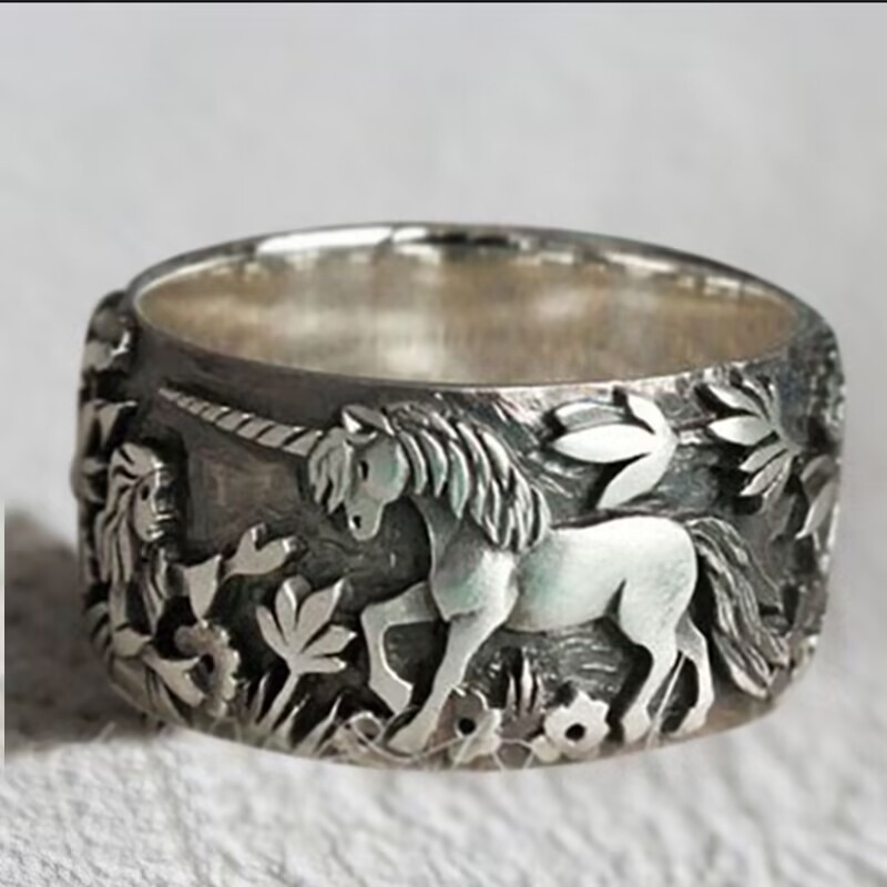 Grenzüberschreitender Bestseller: Einhorn-Blumenring für Damen und Herren im europäischen und amerikanischen Vintage-Stil, Unisex, Großhandel direkt vom Hersteller_voghion.com