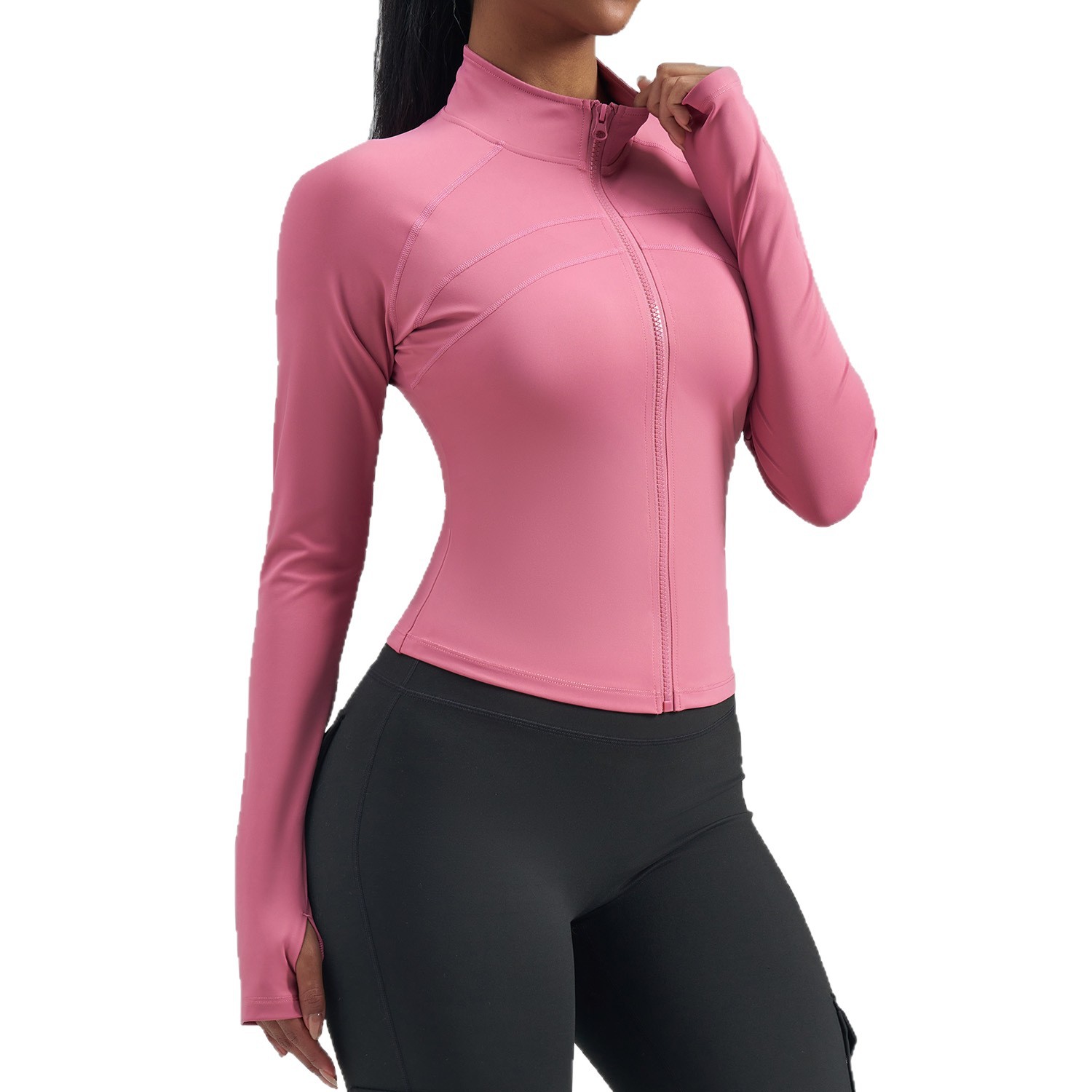 Área transfronteriza con cremallera, chaqueta deportiva elástica, chaqueta deportiva apretada, ropa de yoga delgada, tamaño europeo