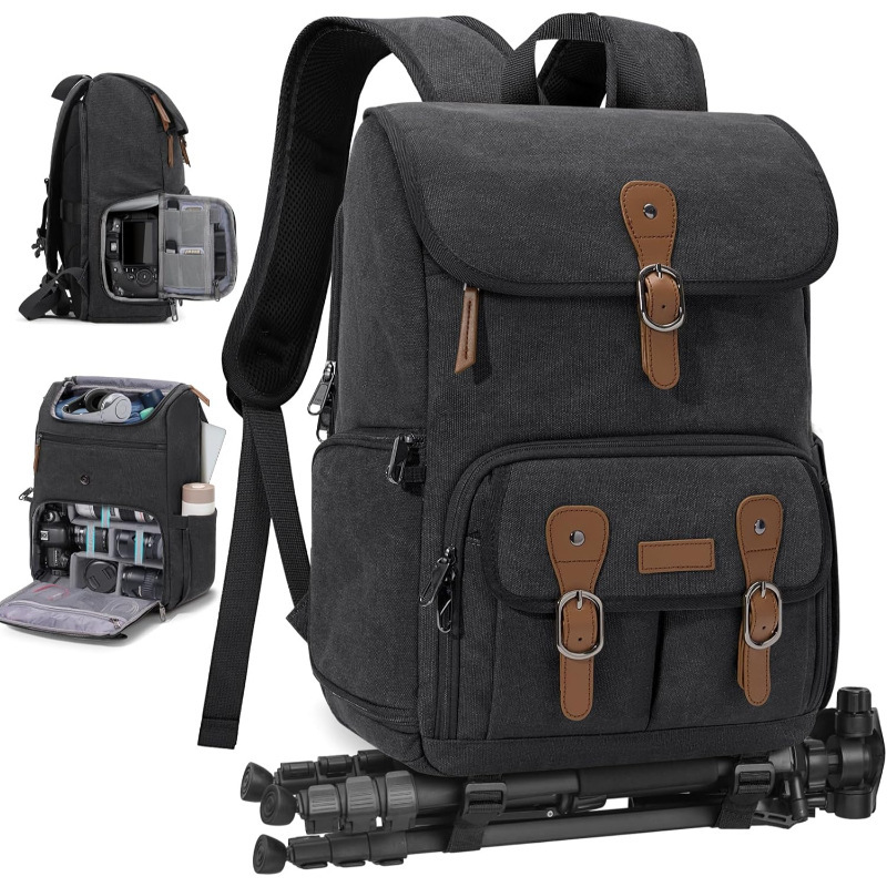 Large Capacity Multifunctional Camera Backpack Holds 15.6inch Laptops with Tripod Rain Cover Anti Theft