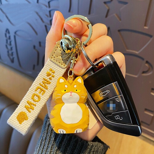 Genuine Cartoon Wood Carving Style Meow Meow Family Keychain Cute Creative Keychain School Bag Pendant Small Gift Wholesale