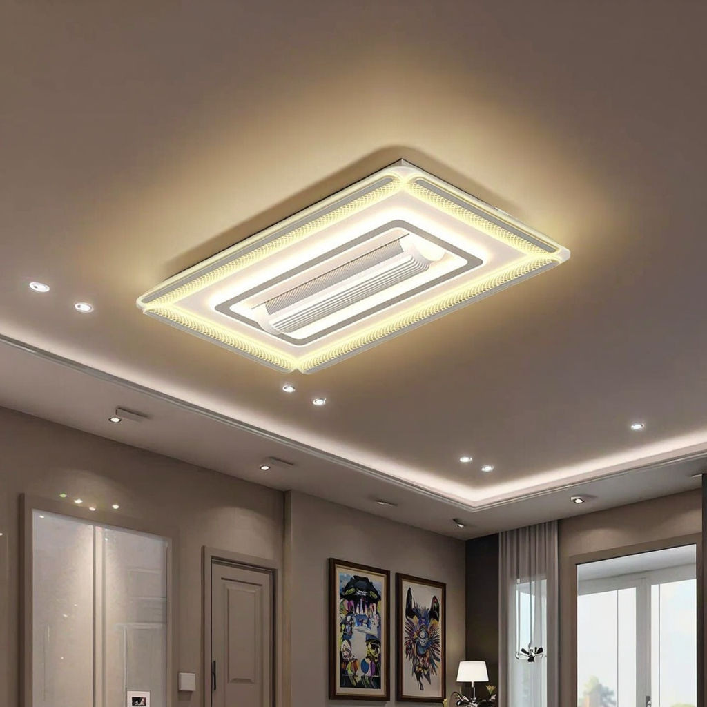 Leafless Fan Living Room Lamp Full Spectrum 2025 New Modern Casual Ceiling Lamp Bedroom Hall Intelligent Fan Lamp