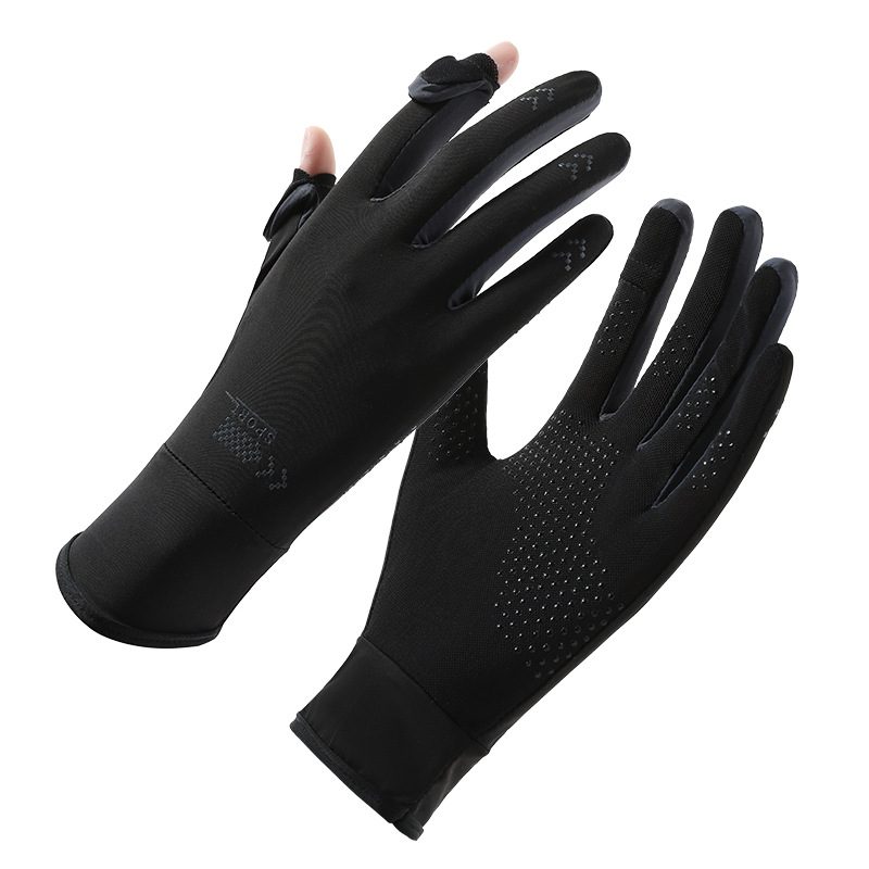 Guantes de protección solar para mujeres de verano, conducción al aire libre, fugas de dedos, sombra, gasa fresca transpirable, guantes de seda de hielo para ciclismo fino