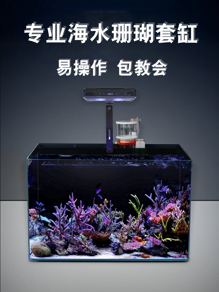 海水缸全套设备珊瑚海水鱼缸小型白海缸新手桌面40背滤海缸