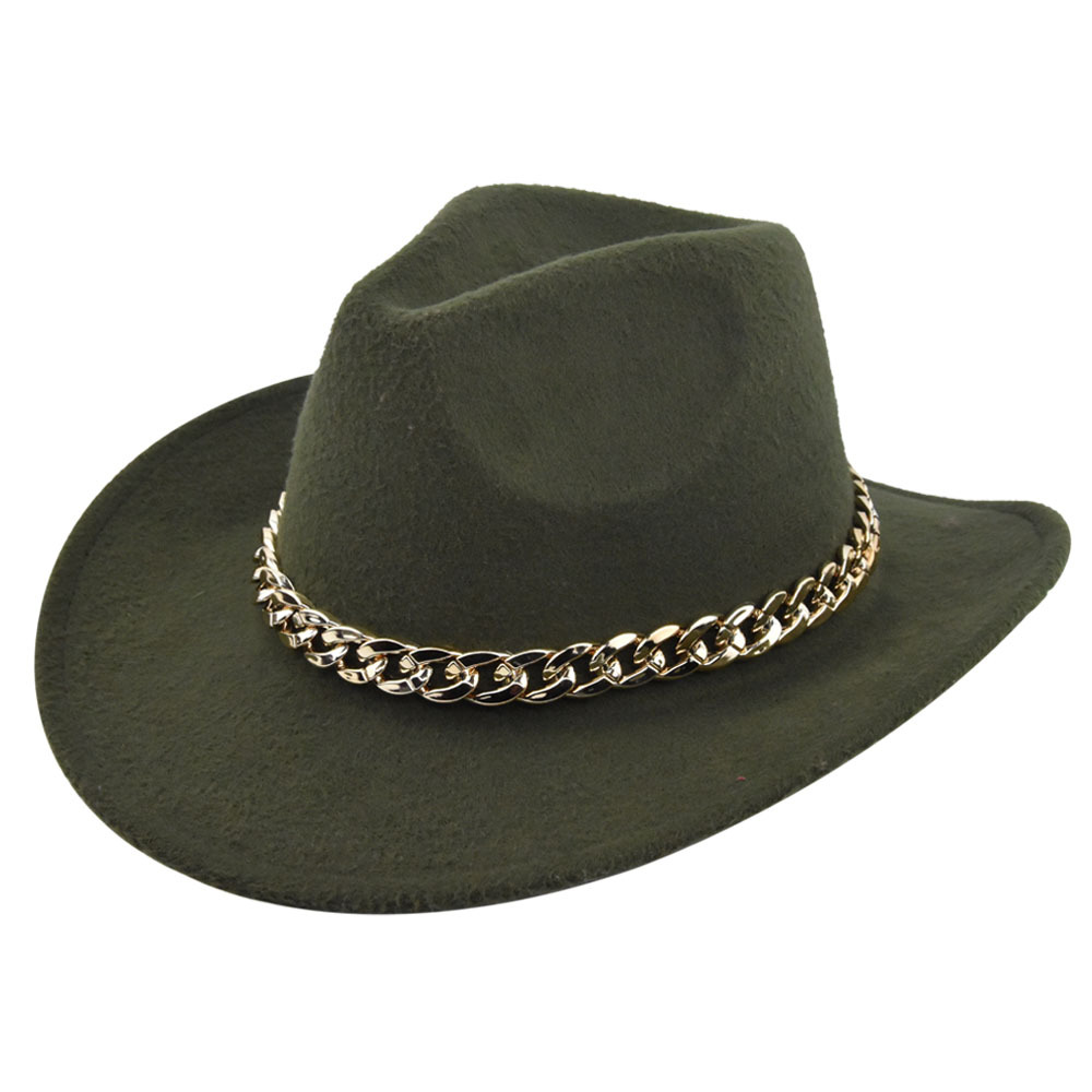 Cowboy jazz gold-plated chain woolen top felt sheep hat, cowboy hat_voghion.com