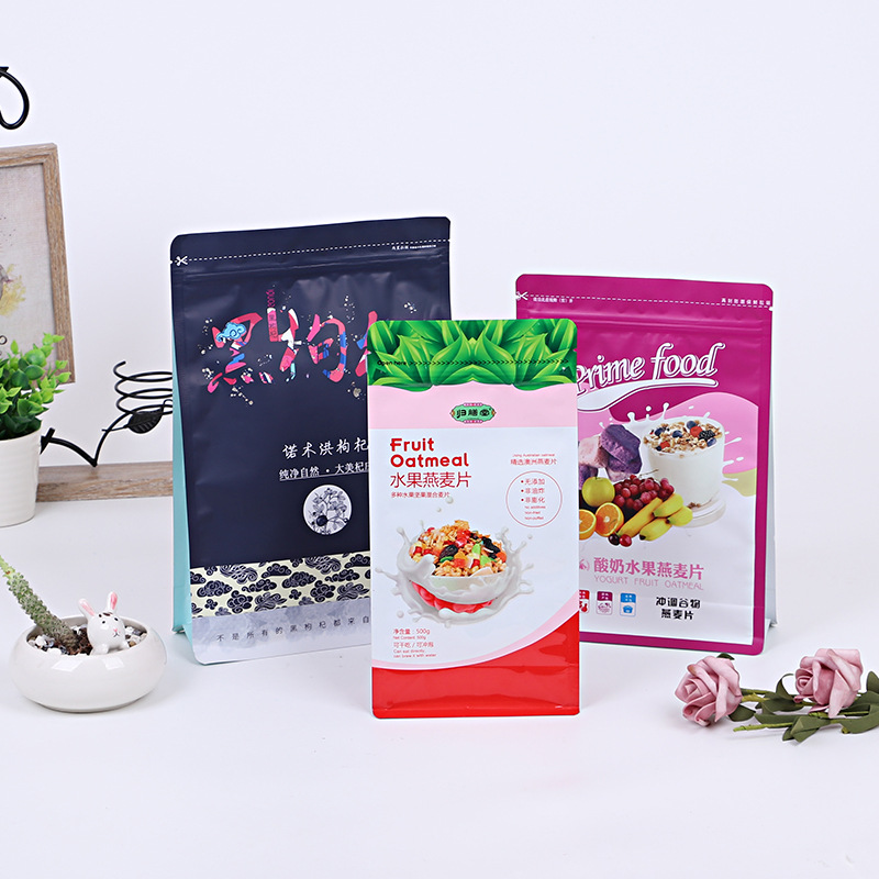 厂家批发塑料燕麦食品袋 休闲零食立体包装袋 杂粮铝箔自封袋定制