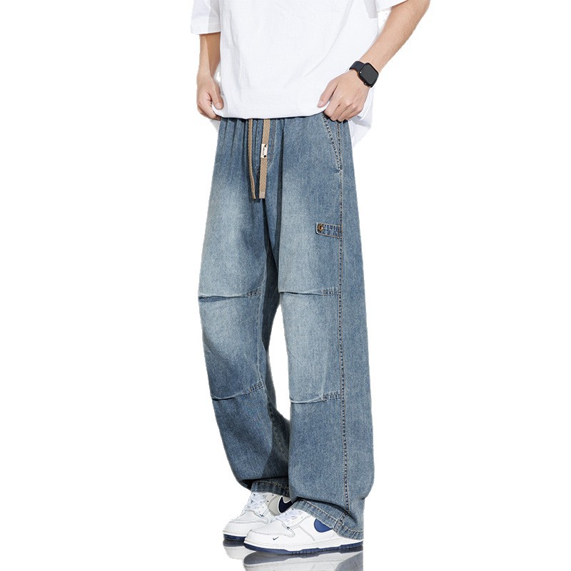 2025 Spring/Summer American Style Pleated Jeans for Men with a Vintage Washed Design, Plus Size Men's Clothing from Xintang, the Denim Capital