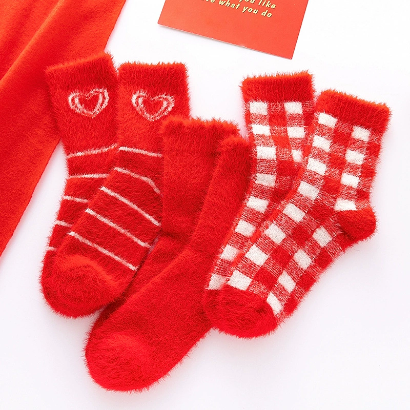 Осенне-зимние носки, женские норковые бархатные теплые утолщенные красные носки, удобные модные носки до середины икры, дышащие женские носки в пол