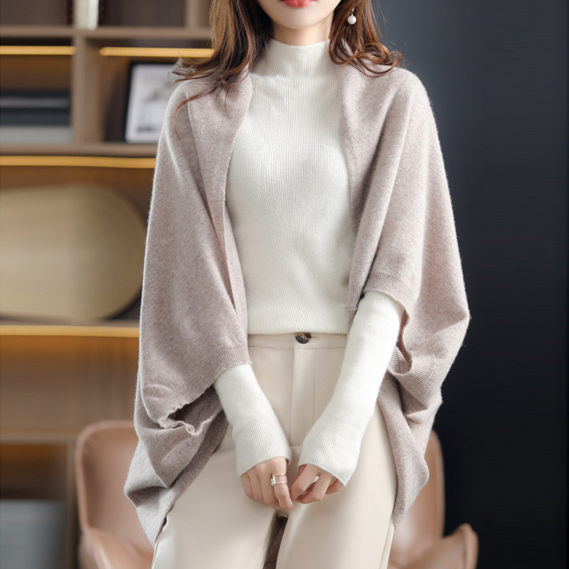 Otoño aire acondicionado chal bufanda blusa cabo pura lana punto cardigan más tamaño mantón ropa de protección solar para las mujeres gruesas