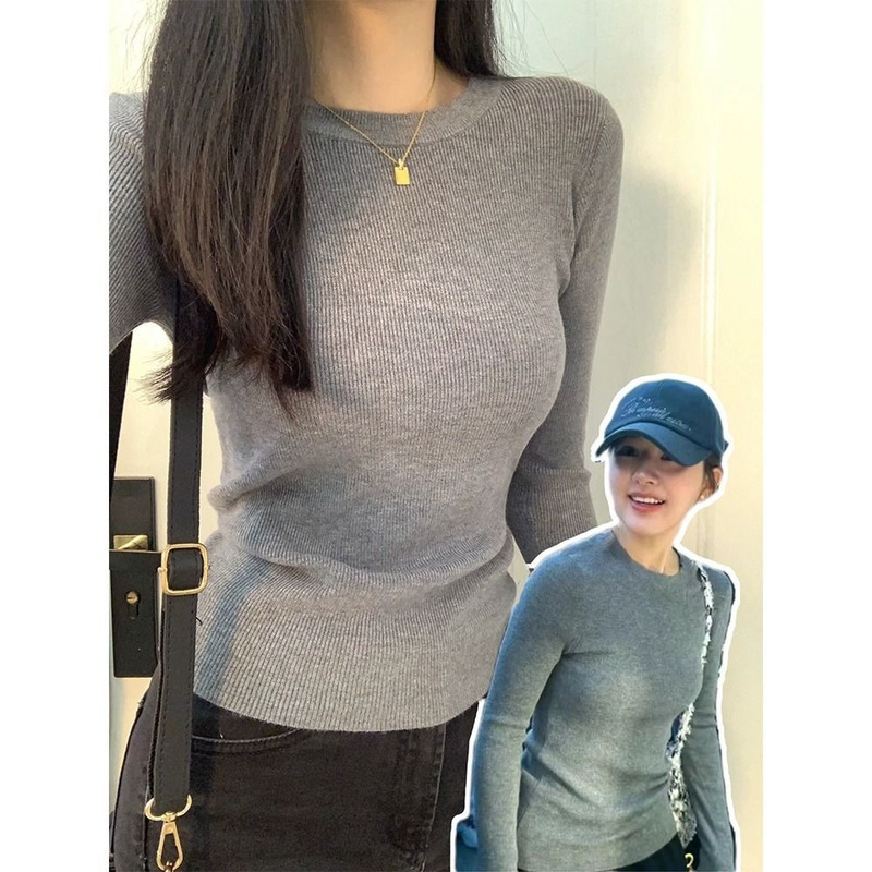 Autumn and Winter Round Neck Thread Long-sleeved T-shirt Women's Slim-fit All-match Inner Top Korean Style Mori Style Warm Slimming Base Shirt