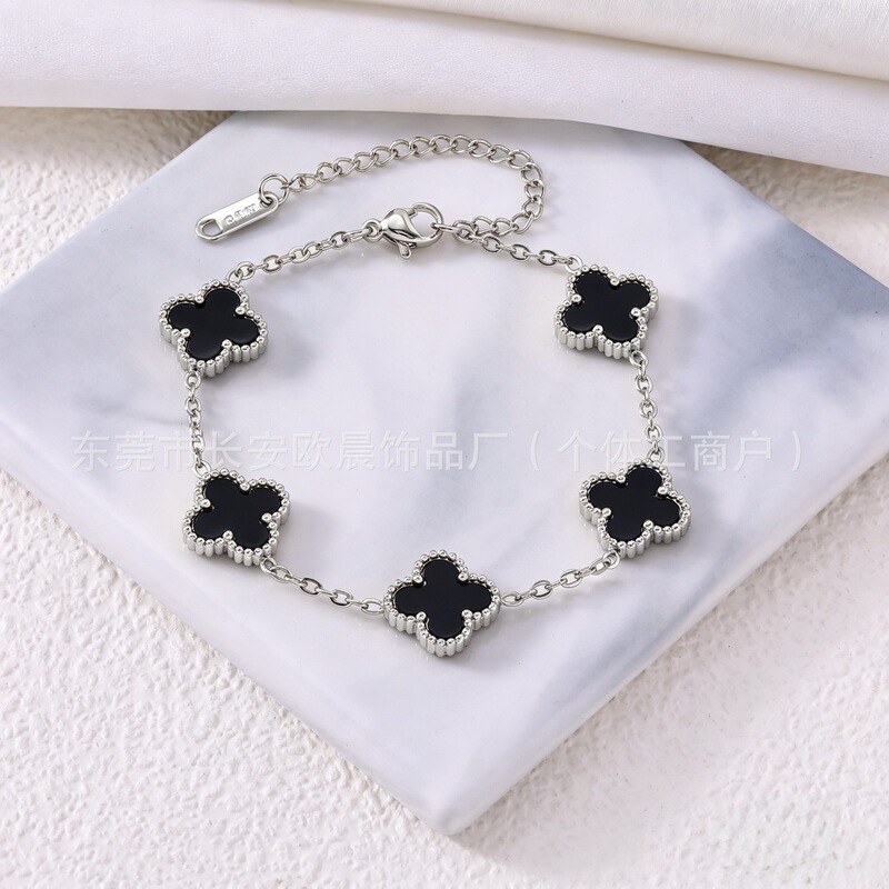 Cross-Border Four-Leaf Clover Bracelet, Double-Sided Titanium Steel, Non-Fading, Five-Flower, Fashionable, Simple, Versatile, Factory Direct Sales, Exquisite Cross-Border Four-Leaf Clover Bracelet, Double-Sided Titanium Steel, Non-Fading, Five-Flower, Fashionable, Simple, Versatile, Factory Direct Sales, Exquisite