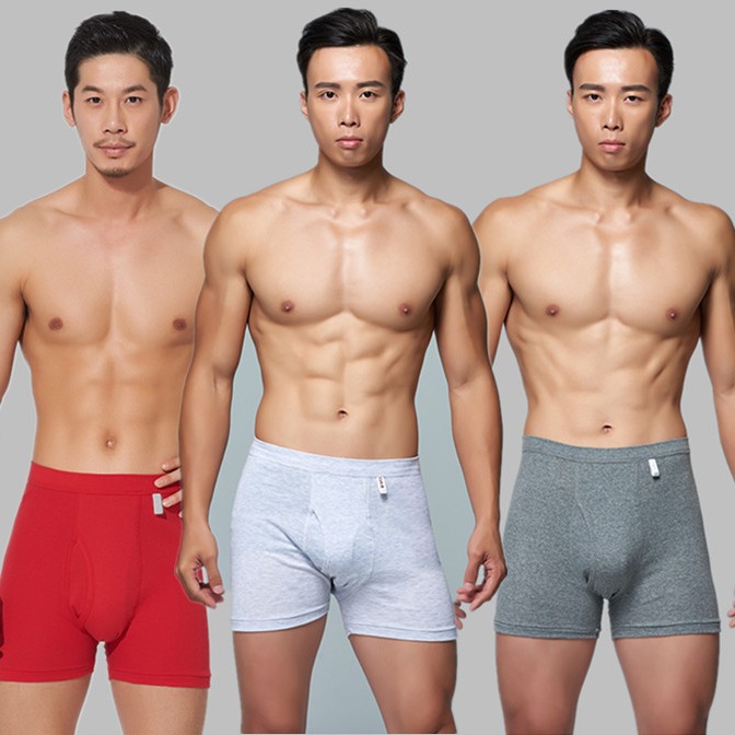Yier Shuang Cotton Shorts Men's Cotton Flat Pants Rib Boxers Underwear High Waist Loose White
