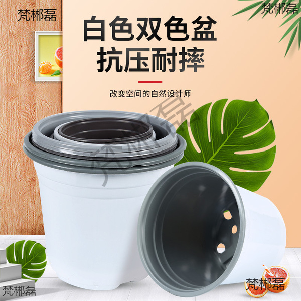 Two-color white disposable plastic flowerpot
