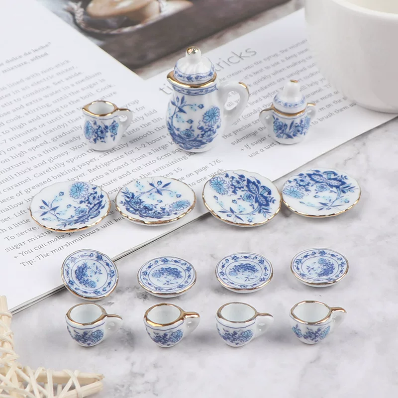 Realistic small doll house, tea set, scale 1:12