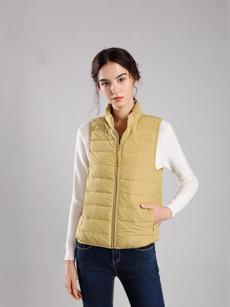 Nuevo chaleco de plumón ligero y delgado para mujeres corto collar delgado sin costuras en una chaqueta ligera de plumón revestimiento interior