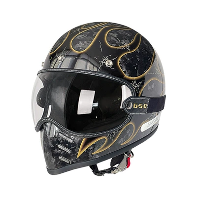 Motosiklet kaskı (dəbilqə) — for Men and Women, Winter and - black-segment-forged-gold-flame-transparent-mirror-m55-56