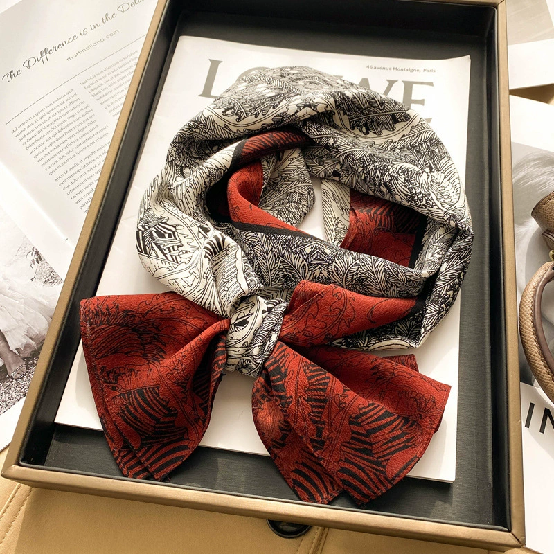Yellow silk autumn universal thin scarf, neckerchief