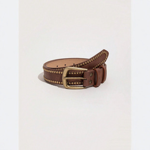 Cross-border Hot Punk Style Rivet Decorative Pin Buckle PU Leather Belt High-end Women's All-match Jeans Belt