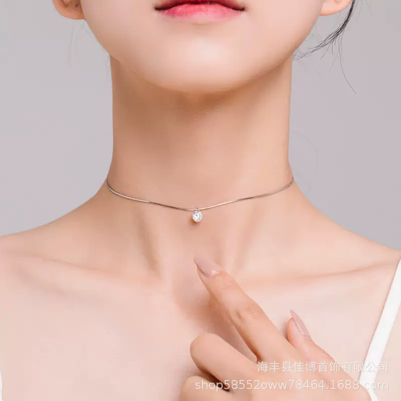 跨境速卖通s925银女韩版项链女单钻时尚短款颈链蛇骨链饰品批发
