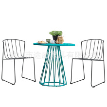 北欧铁艺户外休闲工程配套椅子露台叠装金属铁线椅咖啡厅餐椅