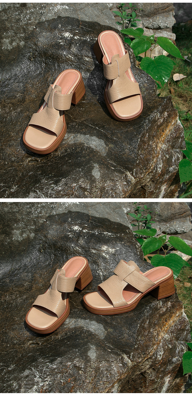Dép sandal nữ đế dày gót vuông mũi hở 4.5 cm kiểu La Mã — đen chi tiết 14