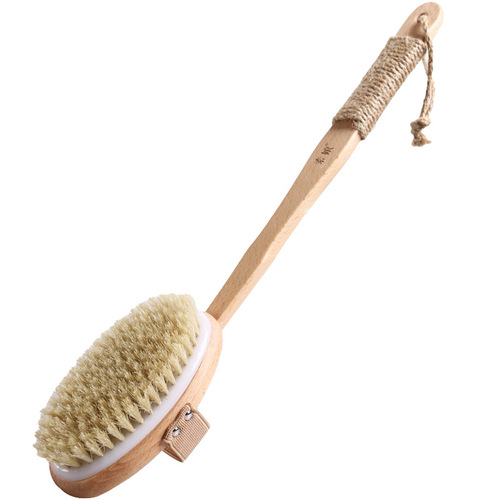 Wholesale long-handled pig bristle body brush, dry brush for pigs, bristle acid brush, soft hair bath brush, scrub bath, scrub back, shower brush