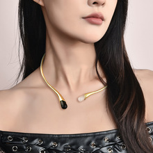 厂家直销天然石头水晶水滴颈圈项链 女水滴毛衣链轻奢镀18k金项圈