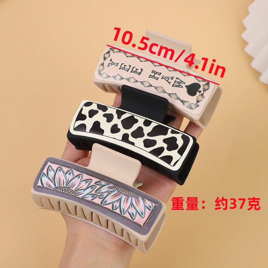 50g Weight Hair Claws Hair Accessories Type 1 Piece Quantity Daily Occasion Pu Leather Material Sunflower, Letter Pattern Women's Gender Retro Style Women's Retro Sunflower Letter Pu Leather Hair Claws 无
