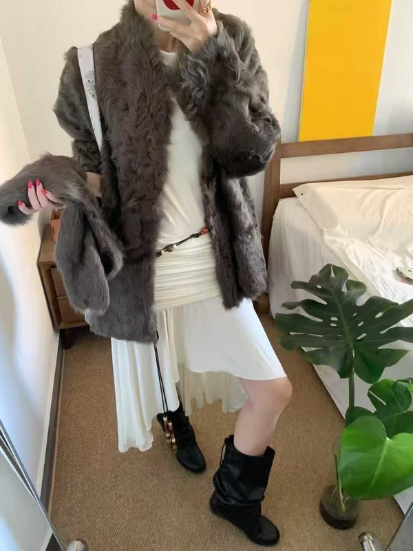 小湖羊皮毛一体皮草外套女冬季宽松慵宽松开衫款外套韩版配围巾|undefined