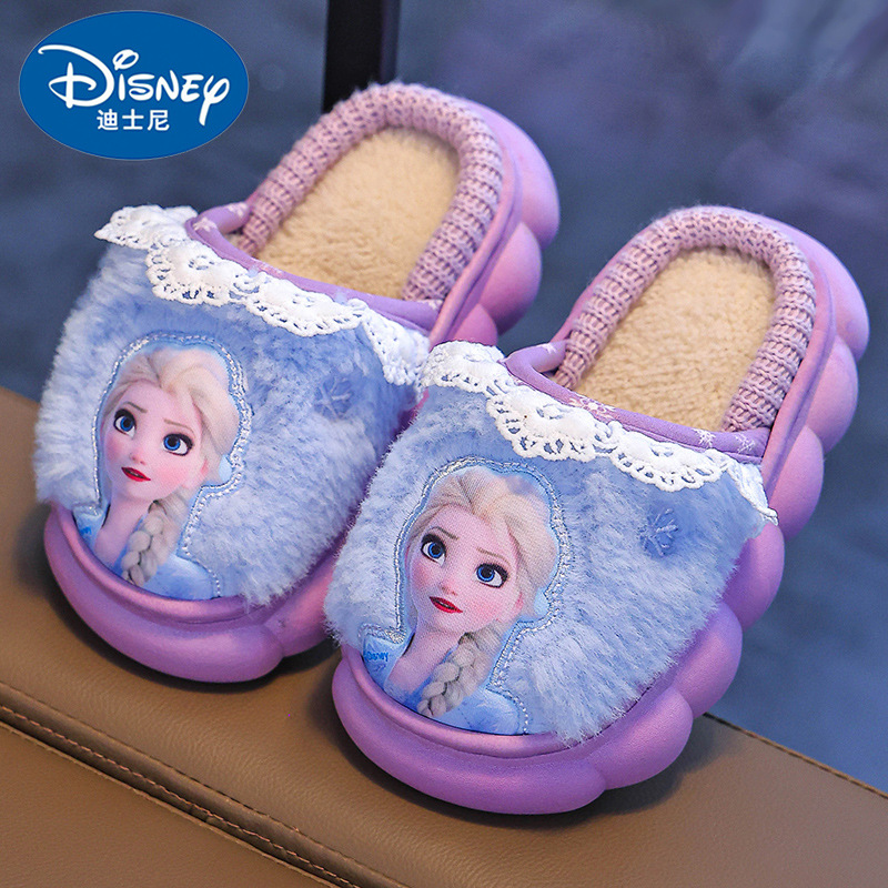 Zapatillas de algodón de invierno para niños, niñas, hielo y nieve, calentamiento de lana, princesa Elsa, calentamiento en el hogar, zapatos de algodón para niñas