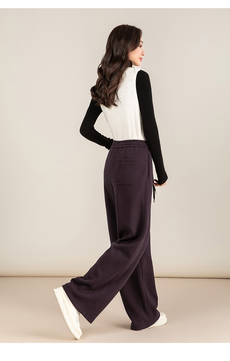 Quần ống rộng nữ cạp cao dáng suông chất Tencel Modal len lót lông cừu — màu tím chi tiết 31