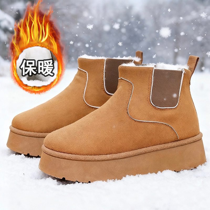 跨境冬季大码棉靴女2025年新款保暖加绒棉靴厚底增高时尚棉靴子女