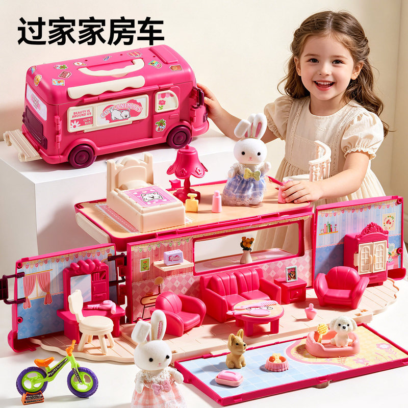 Bus Playhouse Toy for Children 3 to 6 Years Old, Girls' Princess Rabbit House, Birthday Gift for Girls 5 Years Old