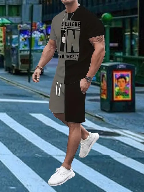 American Cross-border 2025 nueva tendencia de moda casual de manga corta cuello redondo camiseta pantalones cortos traje ME5 MA04