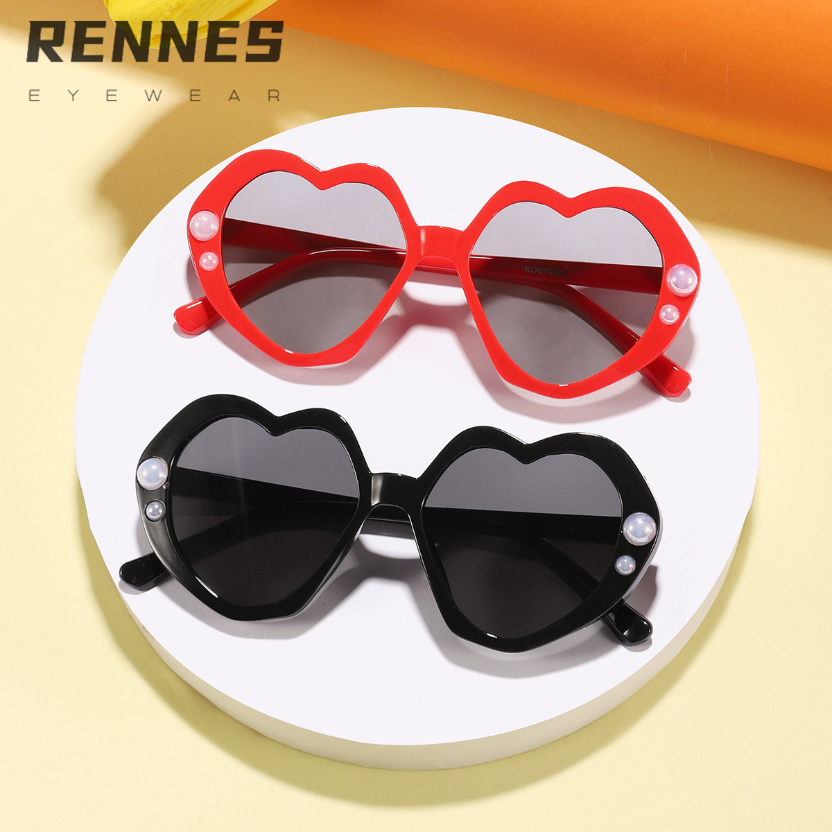 Nuevos accesorios de perlas para niños Gafas de sol con marco de amor de color caramelo Gafas de sol para niños y niñas con decoración de escenario personalizada Gafas de sol