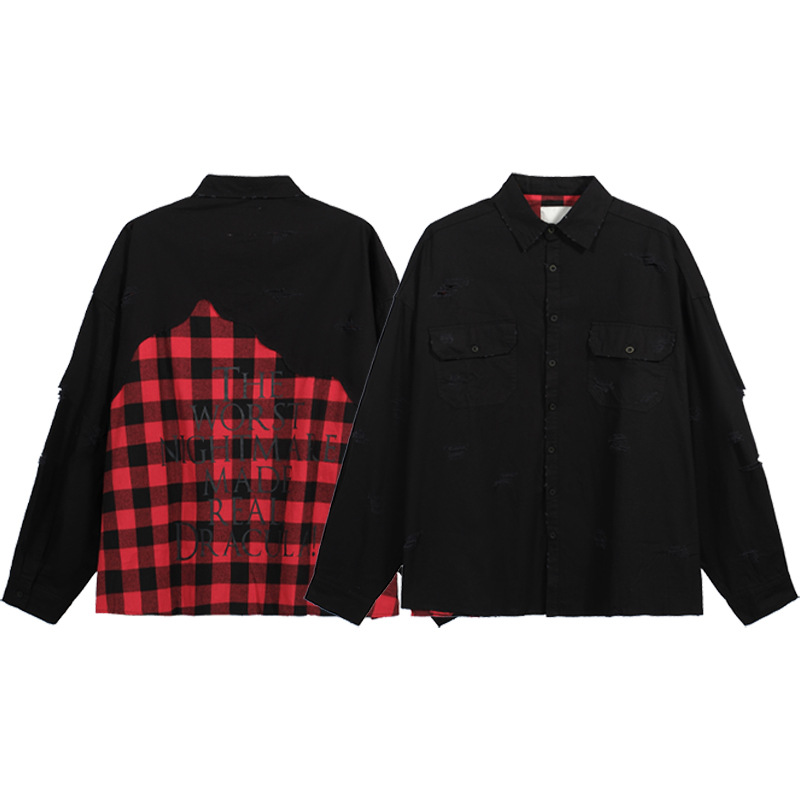 Undermycar Otoño e Invierno angustiado industria pesada desgastada costura camisa a cuadros retro hombres y mujeres misma camisa suelta