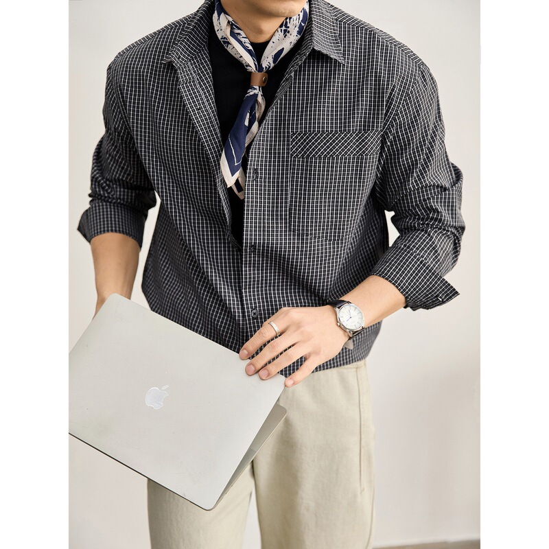 2026 Spring Men's Color-Block Plaid Long-Sleeve Shirt Urban Sophisticated Style Wrinkle-Resistant Non-Iron Shirt Jacket Trend 2026 Spring Men's Color-Block Plaid Long-Sleeve Shirt Urban Sophisticated Style Wrinkle-Resistant Non-Iron Shirt Jacket Trend