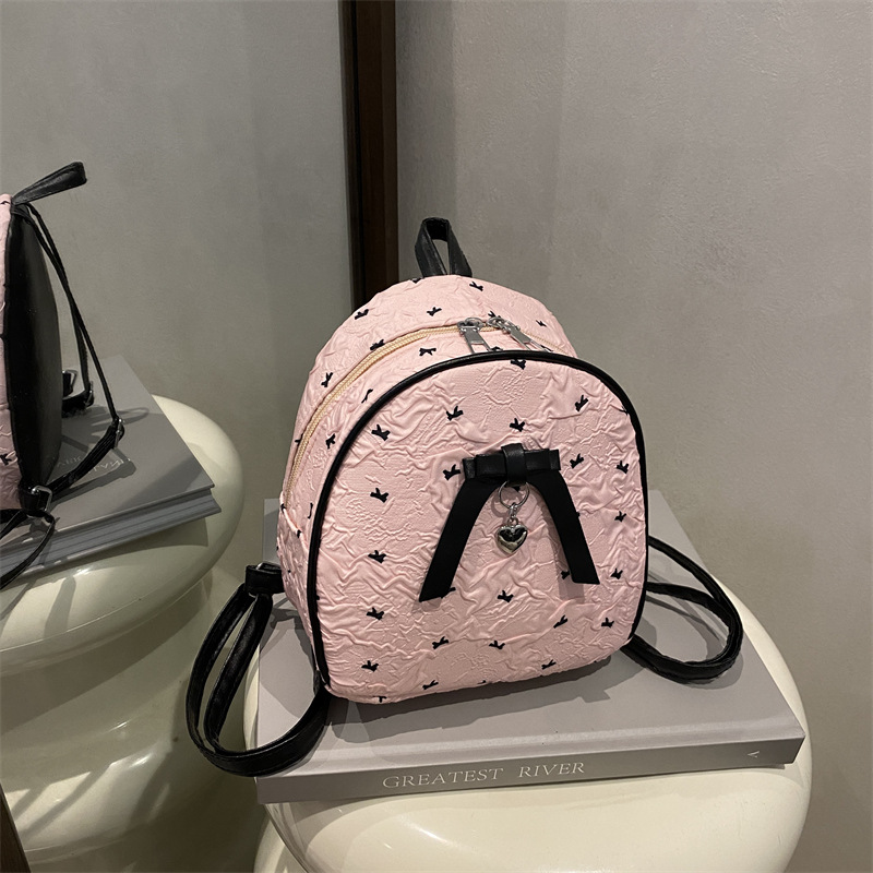 新款少女蝴蝶结泡泡纱甜美单肩小包包双肩包女生手提小包包小清新