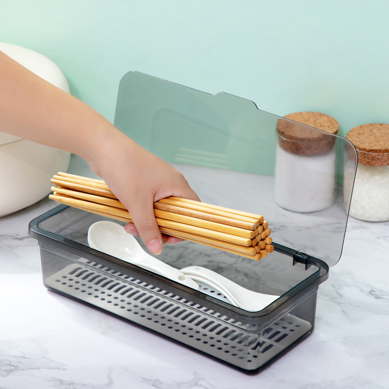 简约筷子盒带盖防尘沥水筷子笼塑料家用厨房筷子盒置物架餐具收纳
