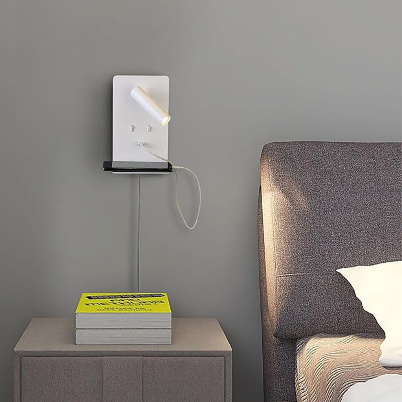 クロスボーダー LED ウォールランプ USB ポート携帯電話棚充電スイッチ付き寝室の壁ランプミニマリストホテルのベッドサイド読書|undefined