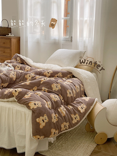 Winter thickened and warm coral velvet quilted ultra-thick lamb velvet quilt winter quilt single student dormitory blanket cover