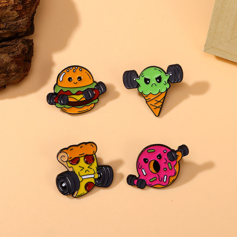 Serie de comida original dibujos animados goteo aleación broche hamburguesas pizza helado modelado ropa decoración insignia