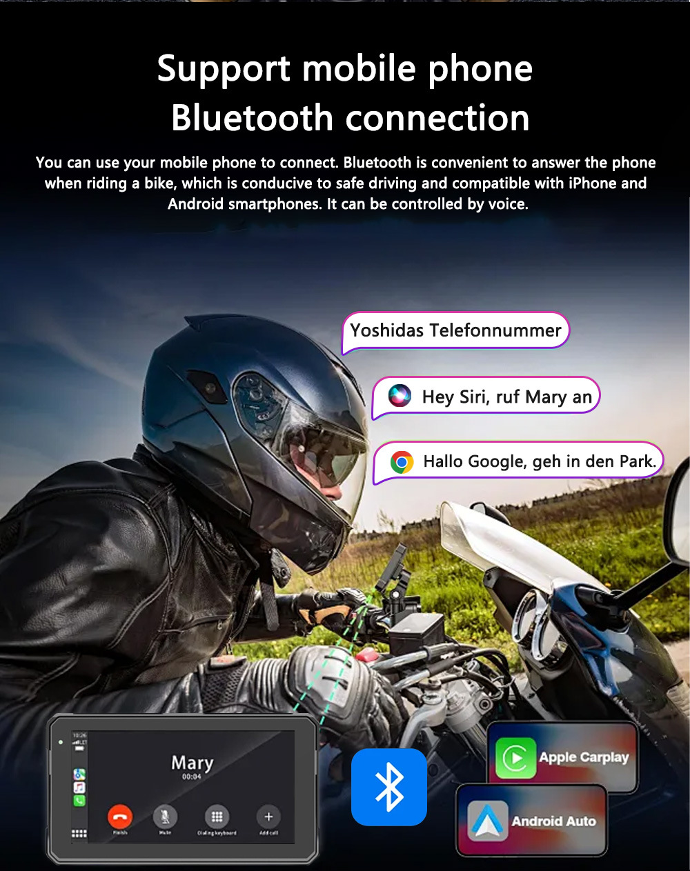 Cross-Border 6inch Motorcycle Dash Cam Wireless Carplay Android Auto Gps Screen Projection Recorder